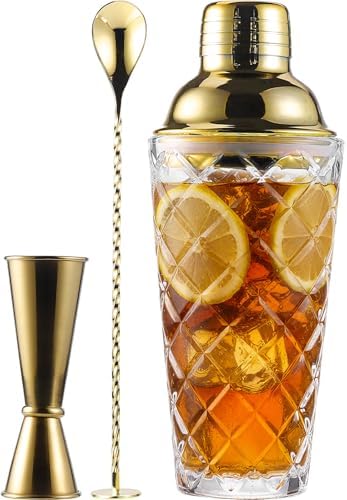 Glass Cocktail Shaker Set with Built-in Strainer – 16oz Thickened