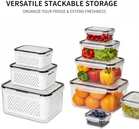 Fruit Storage Containers for Fridge with Removable Colanders