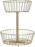 Gourmet Basics by Mikasa Geneva 2-Tier Countertop Fruit Basket Gold-Finish Metal Storage Stand for Kitchen Countertop Organization, Produce Display