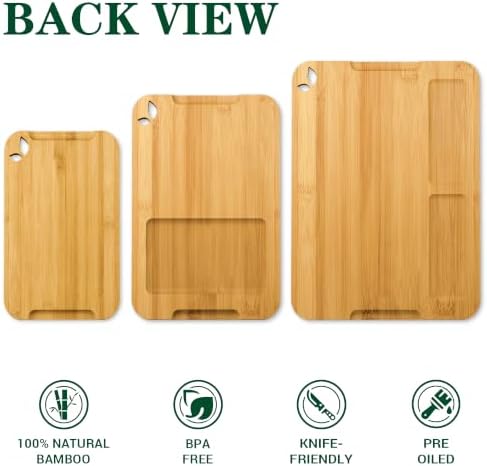 Bamboo Cutting Boards for Kitchen, Wooden Cutting Boards Set with