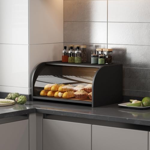 Roll Top Bread Box for Kitchen Countertop with Clear Lid