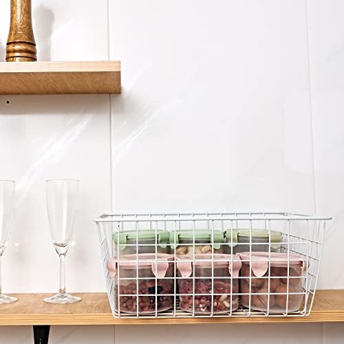 14" Upright Freezer Storage Baskets, White, Set of 4