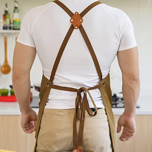 Aoomzoon Canvas Aprons for Men Women, Heavy Duty BBQ Apron with