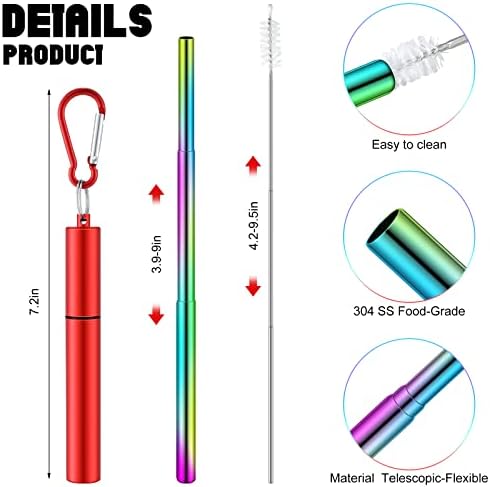 Zubebe 8 Pack Metal Reusable Straw Collapsible Straws with Plastic