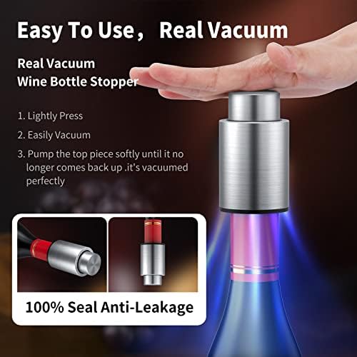 Wine Bottle Stoppers,2-in-1 Vacuum Wine Stopper,Stainless Steel Wine