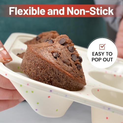 CAKETIME Silicone Muffin Pan, Metal Reinforced Frame Cupcake Pan 12