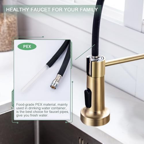 WEWE High-Arc Pull-Down Kitchen Faucet, Gold