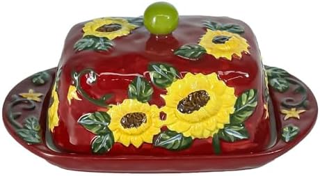 KXZ Ceramic Butter Dish with Lid – Farmhouse Sunflower Butter