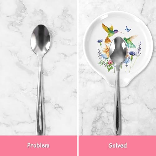 JarThenaAMCS 4.7inch Floral Hummingbird Spoon Rest Small Watercolor