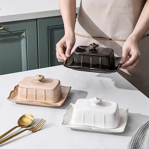 WAIT FLY Vintage Ceramic Butter Dish with Lid for Kitchen Countertop