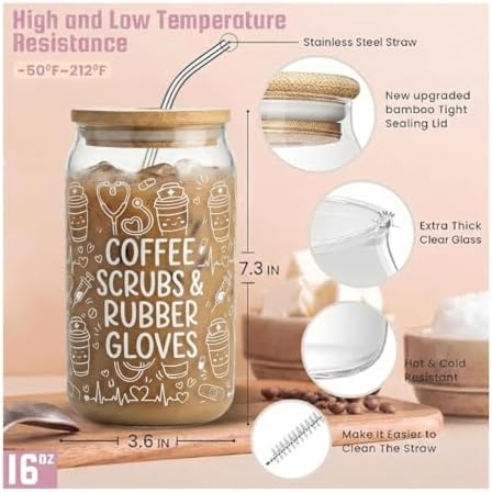 Funny Nurse Gifts for Women, 16oz Glass Tumbler with Bamboo Lid for RN