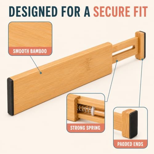 6-Pack Bamboo Drawer Dividers, Adjustable & Expandable Drawer