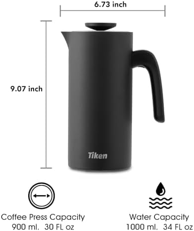 Tiken Stainless Steel French Press, 34Oz