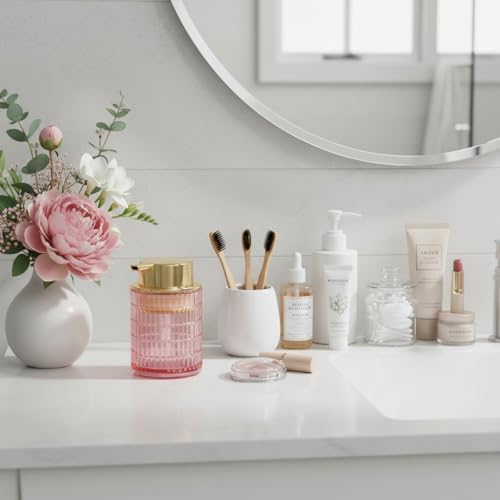 Foaming Soap Dispenser, Pink Glass Foam Soap Dispenser for Bathroom
