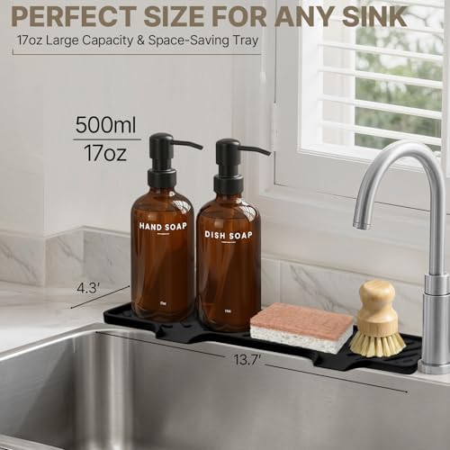 Kitchen Soap Dispenser Set with Self-Draining Tray, Brush and Sponge