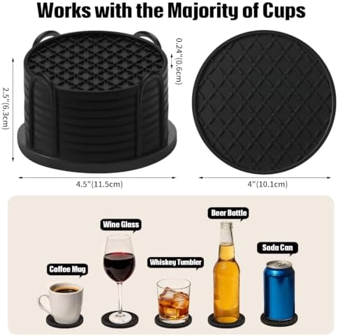 TWTLi Silicone Coasters Set of 8 with Holder, 4 Inch Non-Slip