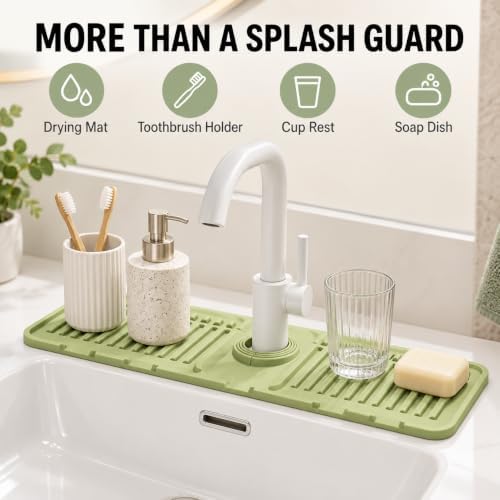 Silicone Faucet Mat for Kitchen Sink, Kitchen Sink Splash Guard (Gray)