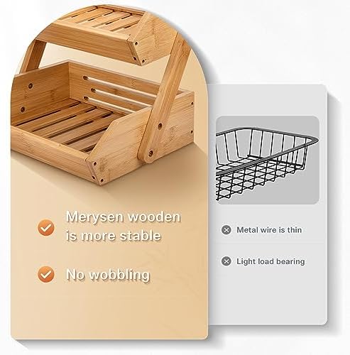 Merysen 2-Tier Bamboo Fruit Basket for Kitchen Countertop