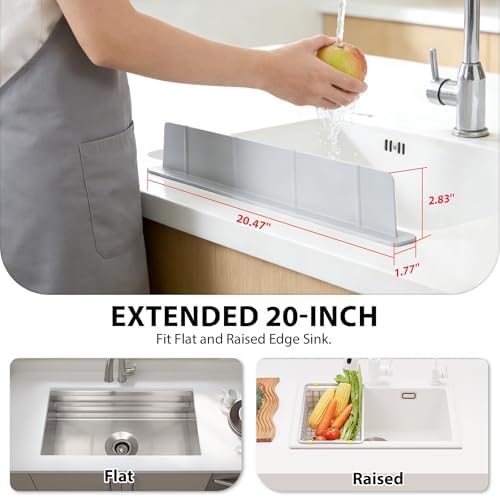 Silicone Sink Splash Guard with Strong Suction Cups, Grey, 20 in