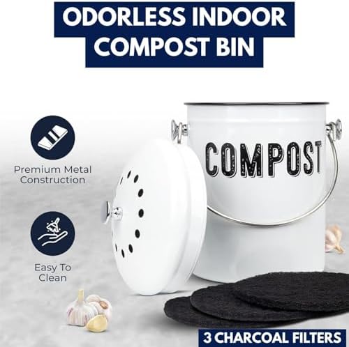 Granrosi Compost Bin, 1.3 Gallon, 3 Charcoal Filters