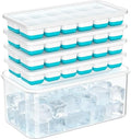 NFK Ice Cube Tray with Lid & Bin - 4 Pack 48 Cubes Stackable Silicone