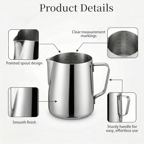 4 Pcs Milk Frothing Pitcher with Latte Art Pens 20 oz Steamer Frother