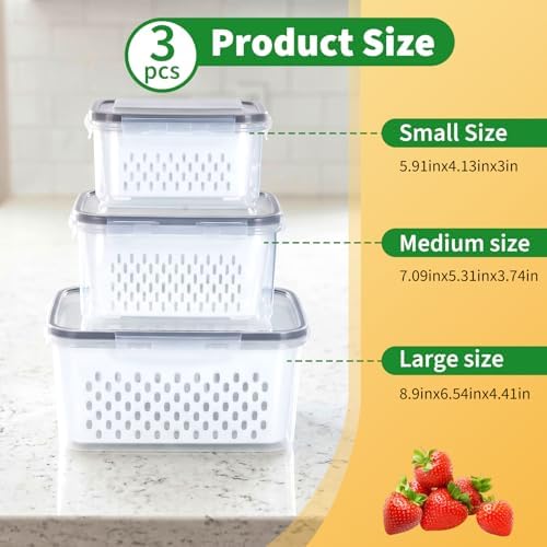 Fruit Storage Containers with Removable Colander, 3-Pack