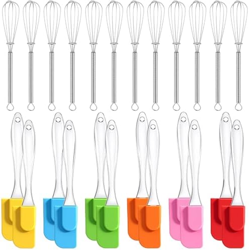 Baderke 24 Pcs Mini Silicone Spatula Stainless Steel Whisk Set, 7"