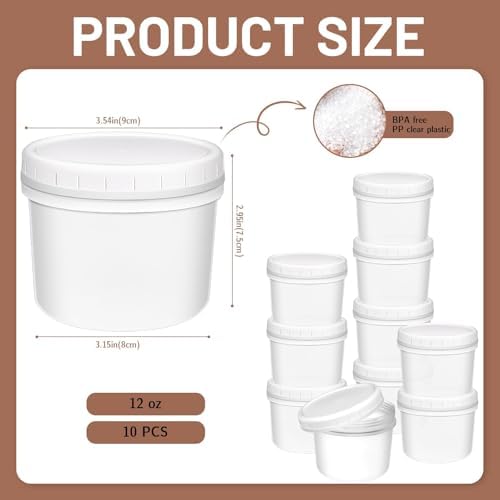 10 Pack 12oz Reusable Small Plastic Containers with Screw Lids