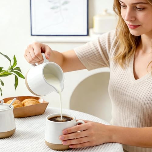 Hasense Ceramic Sugar and Creamer Set, 3 Piece Coffee Serving Set with