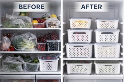 Stackable Food Storage Containers with Drain Basket, BPA-Free Produce