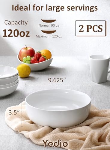 Pasta Serving Bowls 120 Ounce 9.7” Large Serving Bowls, Porcelain