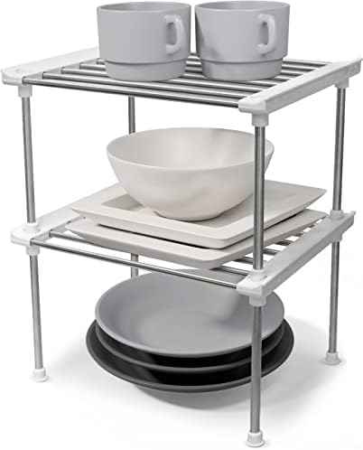 carrotez Set of 2 Stackable Cabinet Organizer Shelf 9.8 x 7.8 x 6.1 White