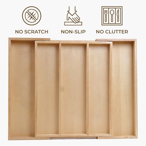 Utensils Organizer Rubberwood, Expandable Silverware Drawer Organizer