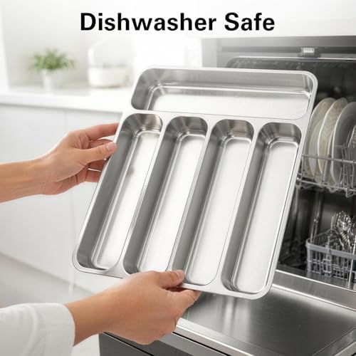 Zarler Stainless Steel Silverware Tray, 5 Compartments