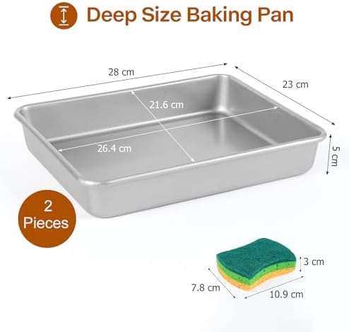 9x11 Baking Pan, Toaster Oven Rectangle Cake Pan Heavy Duty, Silver