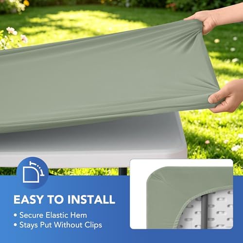 Card Table Covers Square Fitted Elastic Table Cloth-2 Pack Sage 34x34