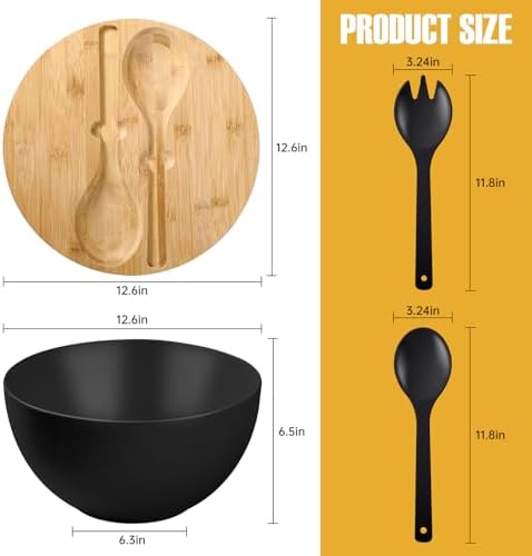 12.6" Extra Large Salad Bowl with Lid, 8.4QT Nature Bamboo Fiber