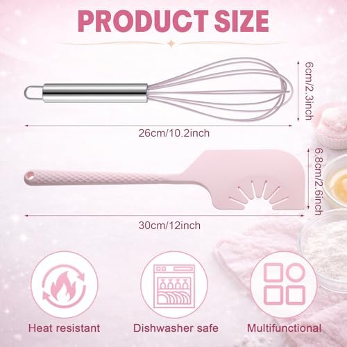 Didaey 2 Pack Silicone Spatula Scraper and Whisk, Pink Kitchen