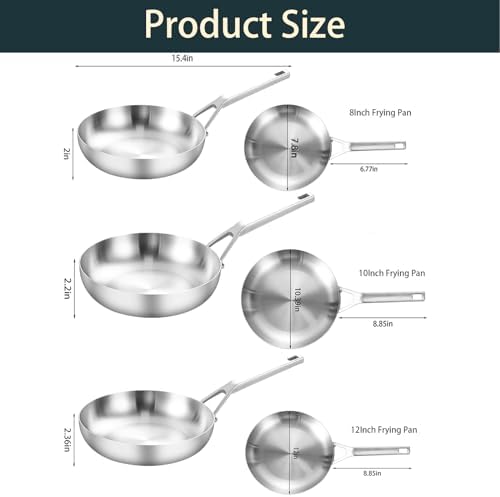 Yeksum Stainless Steel Pan Set, All Cooktops Up to 600°F,Tri-Ply