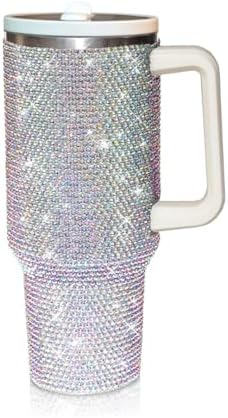 40 Oz Rhinestone Tumbler with Handle and Flip Straw, Insulated