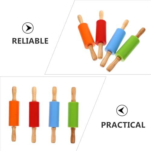 4pcs Kitchen Rolling Pin Baking Roller with Wood Handle Silicone