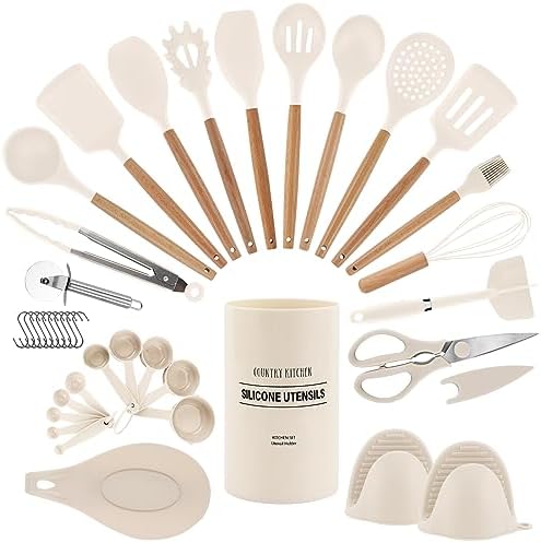 Country Kitchen 38-Piece Silicone Utensil Set, Khaki