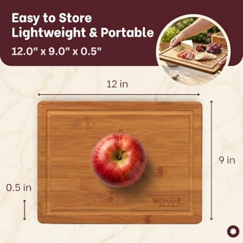 WONAMU Small Bamboo Cutting Board Non Toxic Lightweight & Durable