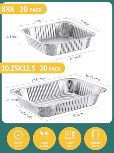 NEEBAKE 40 Pack Disposable Aluminum Foil Pans Assorted Sizes - 20