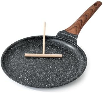 Kordisen Crepe Pan Nonstick, 10 Inch Dosa Pan with Spreader, Granite