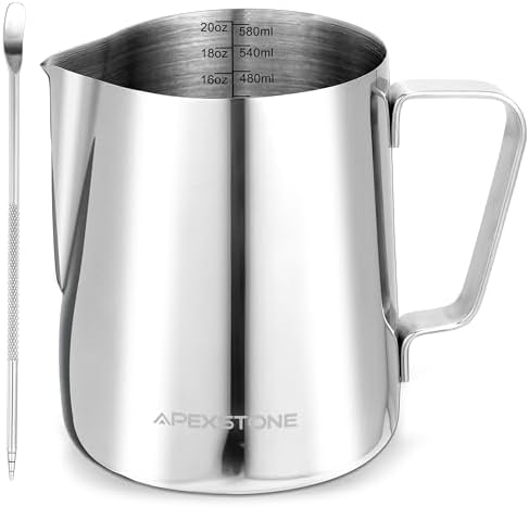 20 oz Silver Milk Frothing Pitcher, Espresso Steaming Pitcher, 304