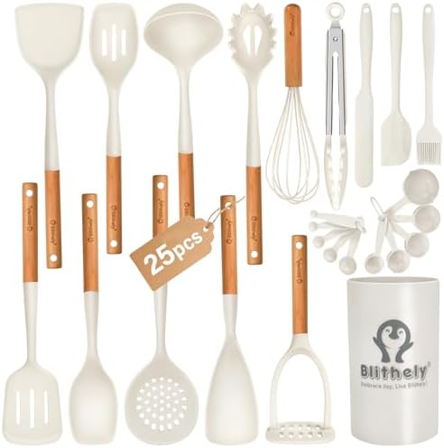 Large Silicone Kitchen Utensils Set with Holder, 25Pcs Cooking Utensil