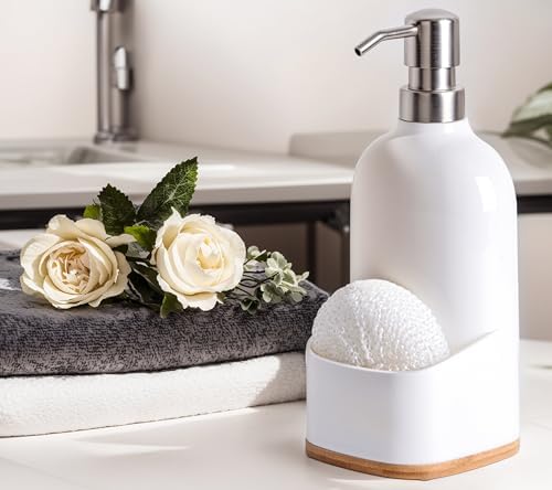 Clasin Home Kitchen Soap Dispenser with Sponge Holder, Refillable