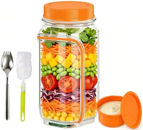 35oz Side Opening Mason Salad Jar | 1000ml Leakproof Portable Salad